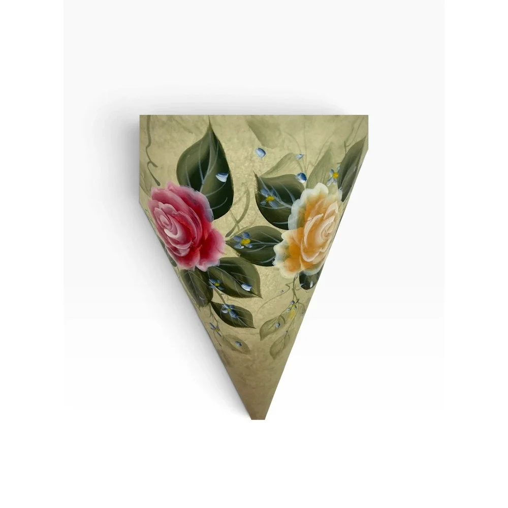 Vintage Hand Painted Metal Wall Pocket Floral Rose Cone Hanging Tussie Mussie